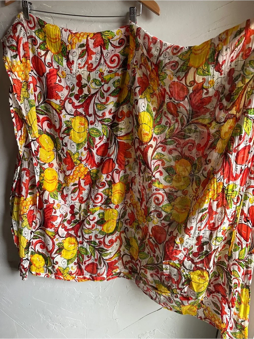 Italian Lemon Fruit Print Cotton Scarf Mediterranean Euro Summer Coastal Boho